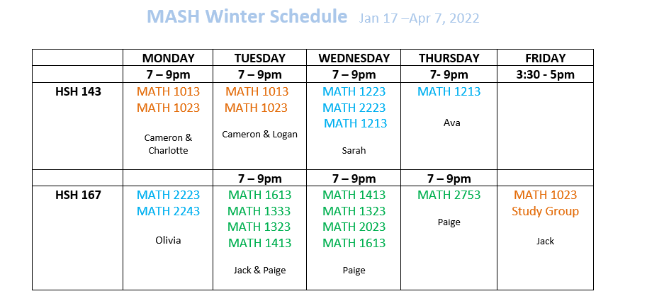 Winter schedule